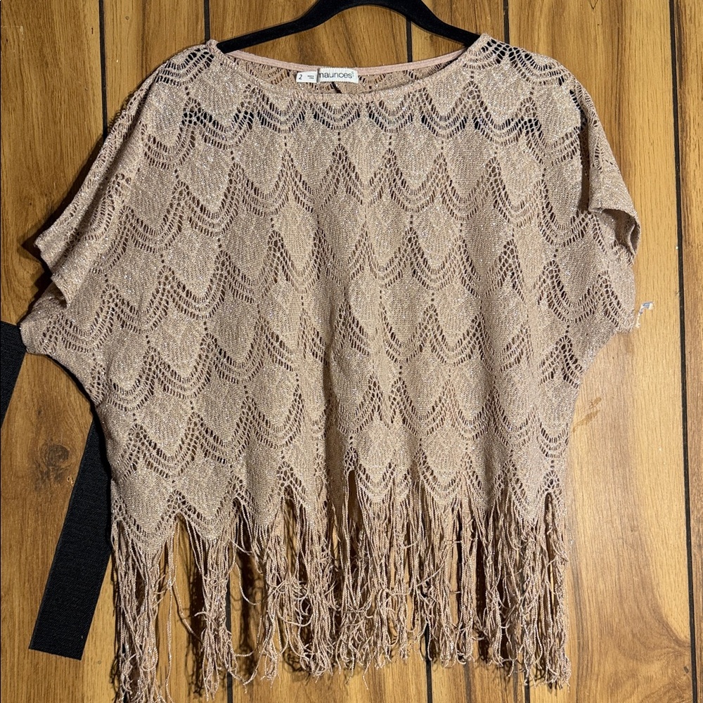Maurices Tan Fringe Poncho Sweater